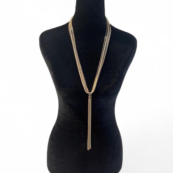 Multi-Chain Long Lariat Tassel Necklace - Picture 1 of 4